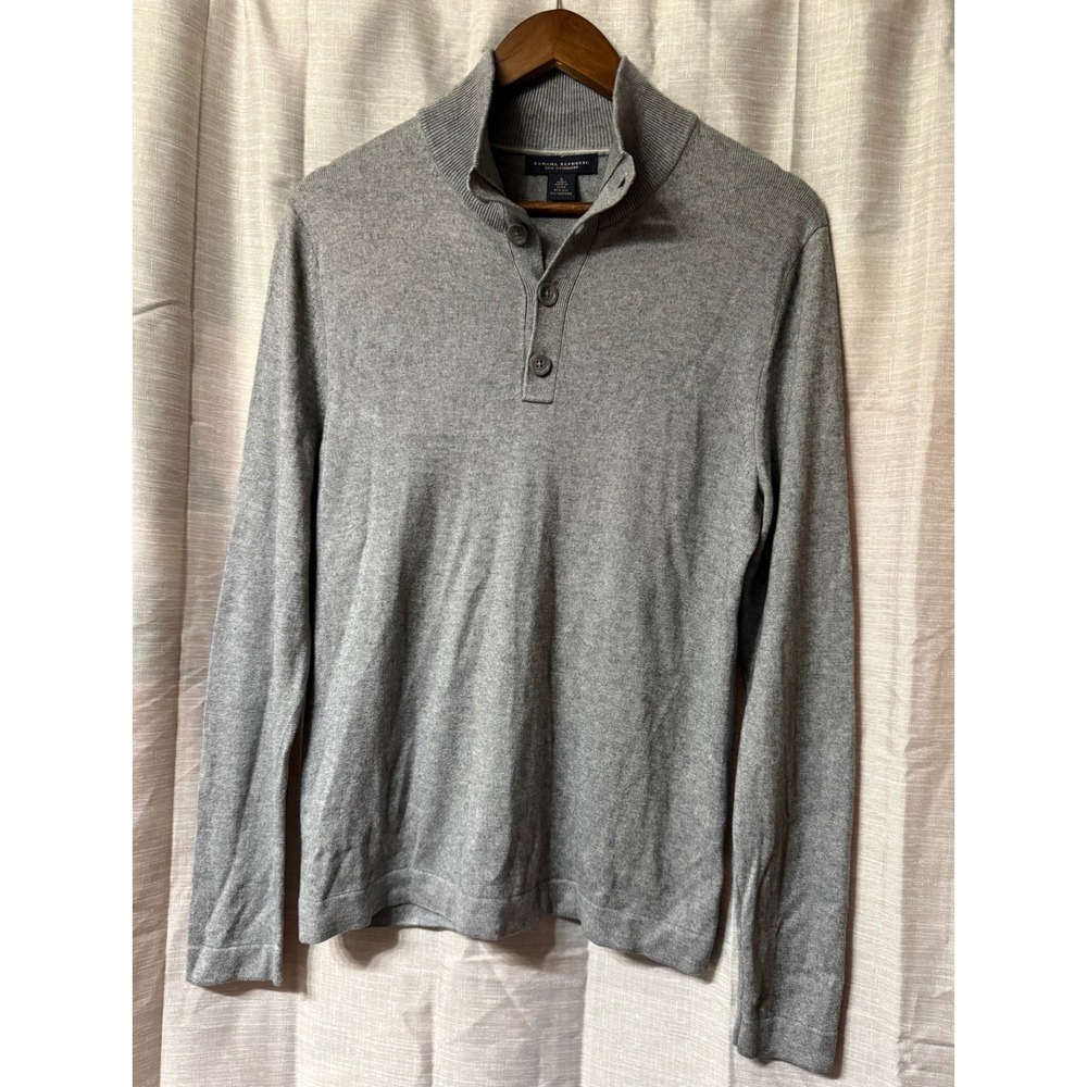 Banana Republic Silk Cashmere Button Mock Neck‎ Sweater Mens Small Gray